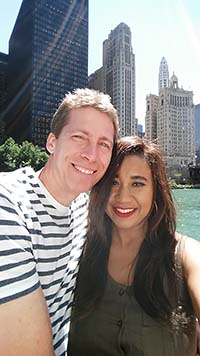 Josh and Jerene on water taxi, Chicago River, Chicago
